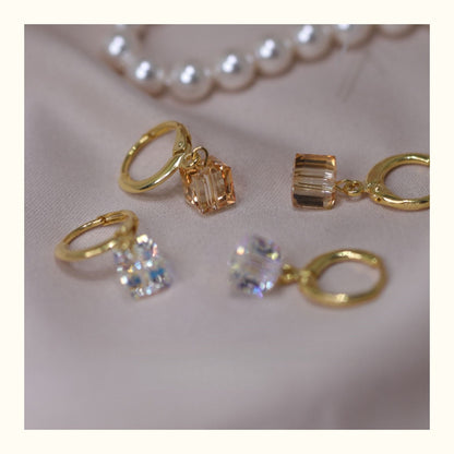 Aurora Cube Crystal Earrings Clear
