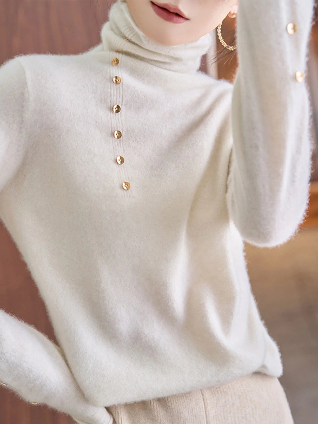 Hilary French Style Turtleneck Sweater-White
