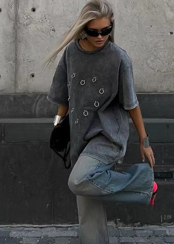 Shadow Pierced Oversized Tee – Washed Black Street Statement