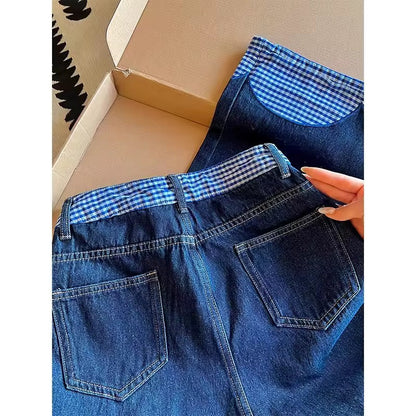Blue Gingham Bow Accented Jeans