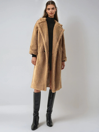 Terracotta Double Pockets Flurry Longline Fleece Jacket