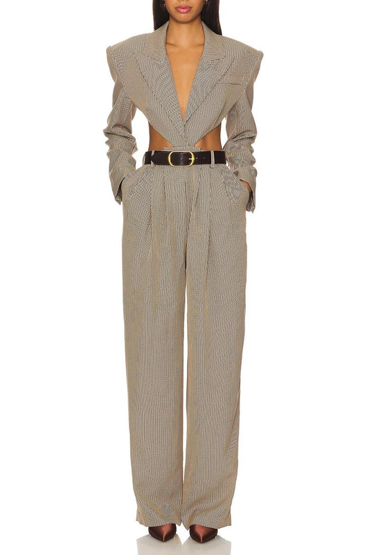 Cordia Houndstooth Belted Cutout Jumpsuit