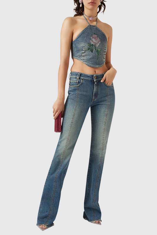 Kyra Halter Denim Top