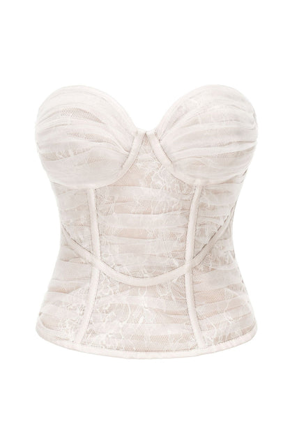 Rolyn Ruched Mesh Corset - White