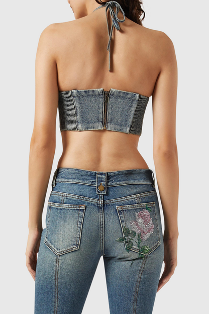 Kyra Halter Denim Top