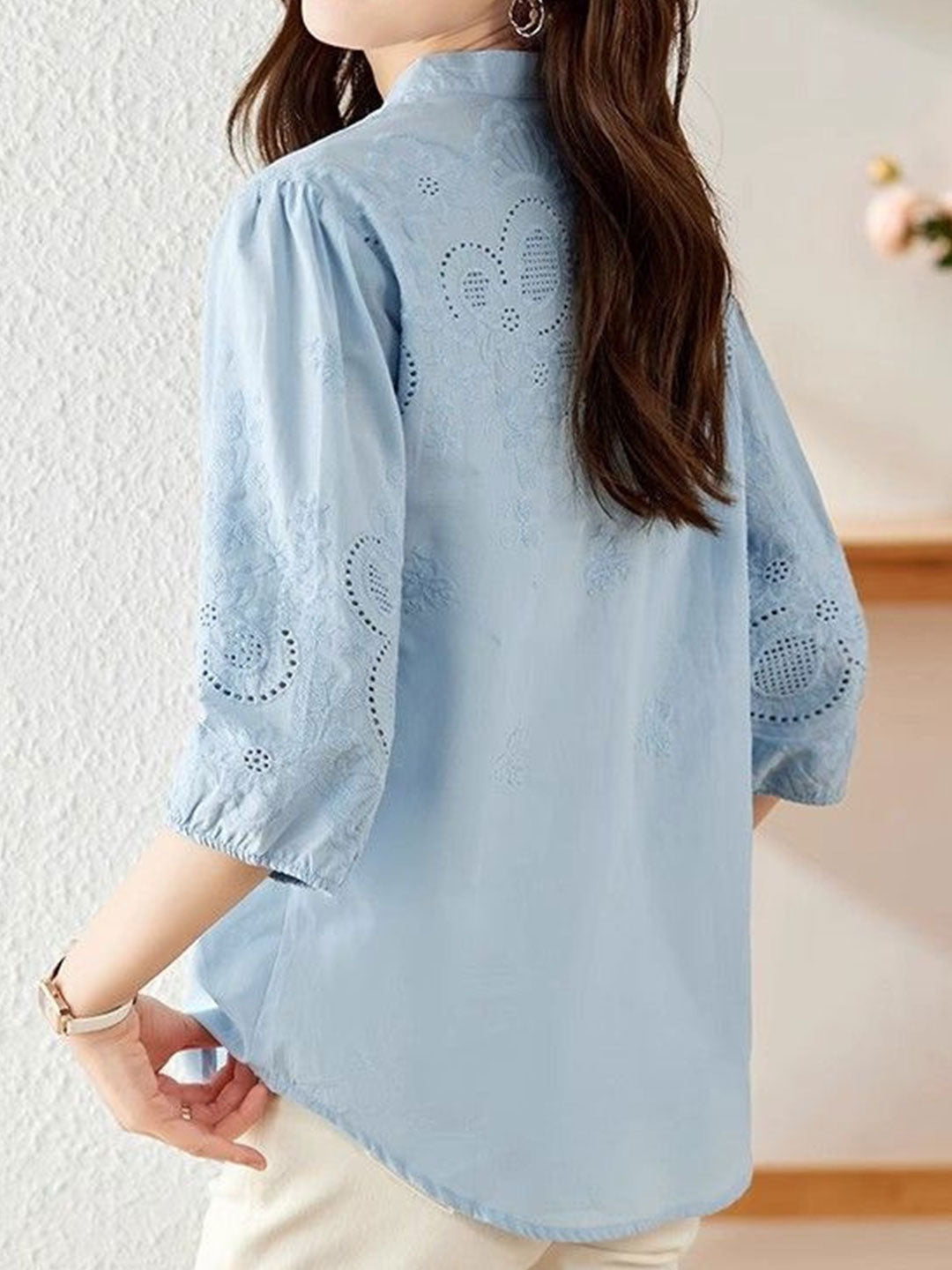 Eva Classic Embroideried Hollowed Shirt
