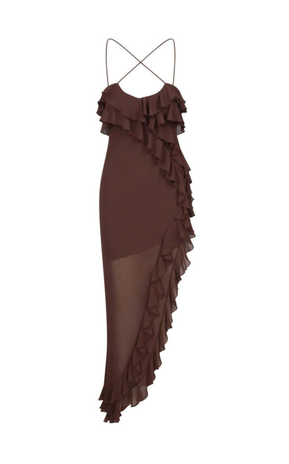 Romantic Ruffled Floral Slit Midi Dress