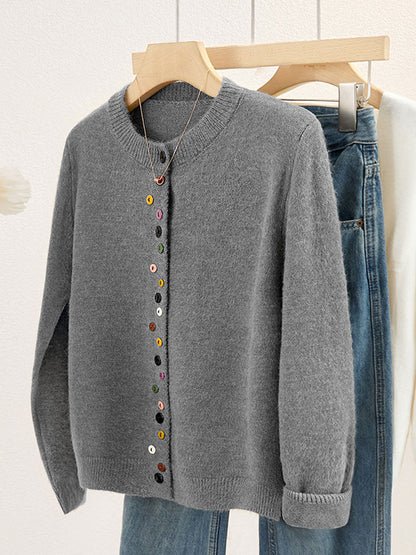 Aaliyah Classic Crew Neck Buttoned Knitted Cardigan-Red