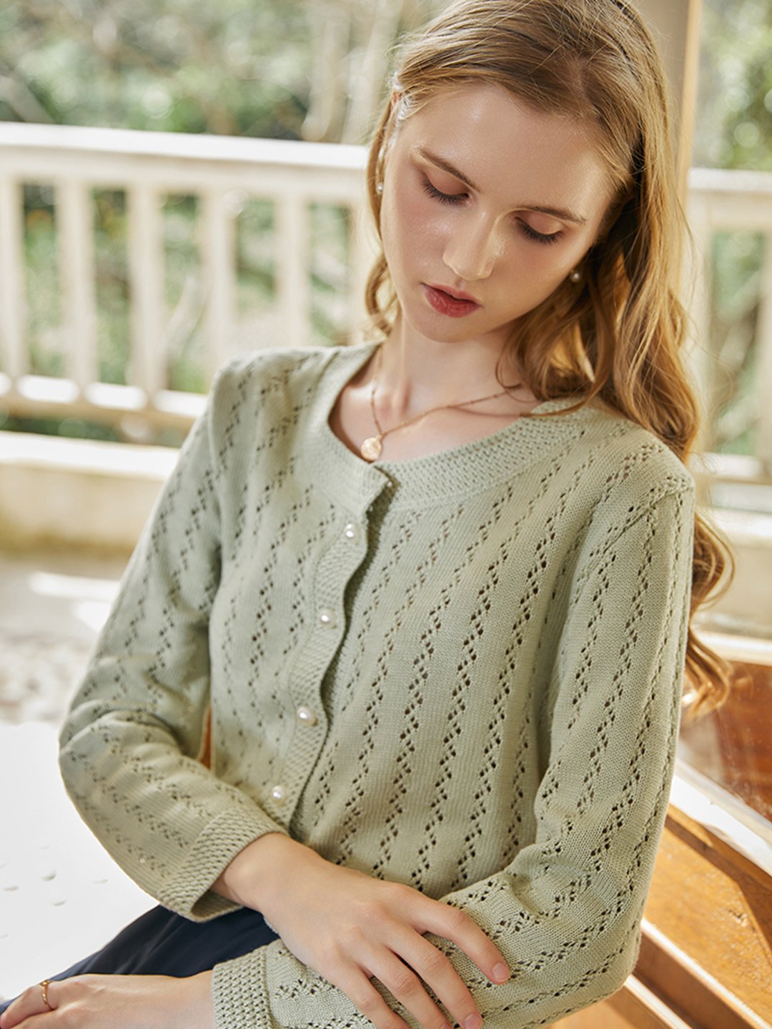 Althea Hollow Classic Knit Cardigan-White