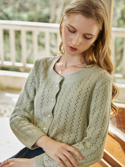 Althea Hollow Classic Knit Cardigan-White
