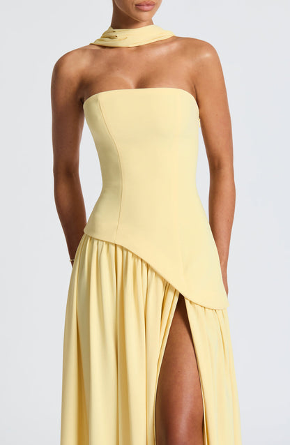 Miloni Strapless Split Maxi Dress - Yellow