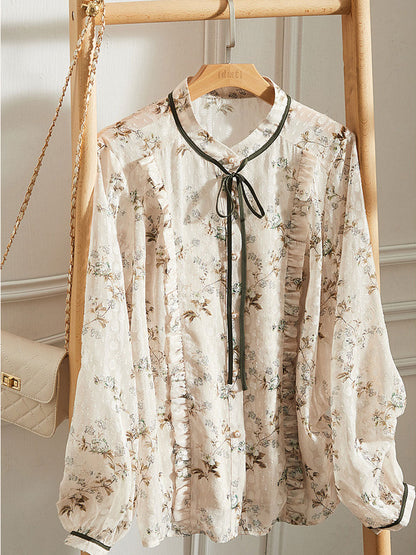 Chloe Vintage Bow Floral Chiffon Blouse