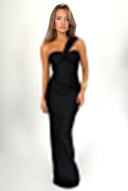 Autumn One - Shoulder Patchwork Bodycon Dress