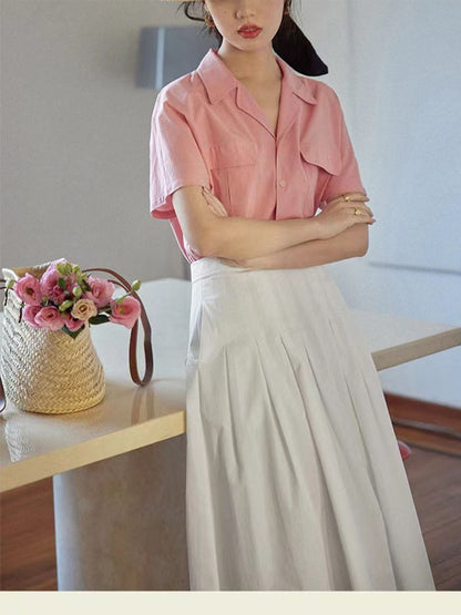 Celeste French Style V-Neck Top-Pink