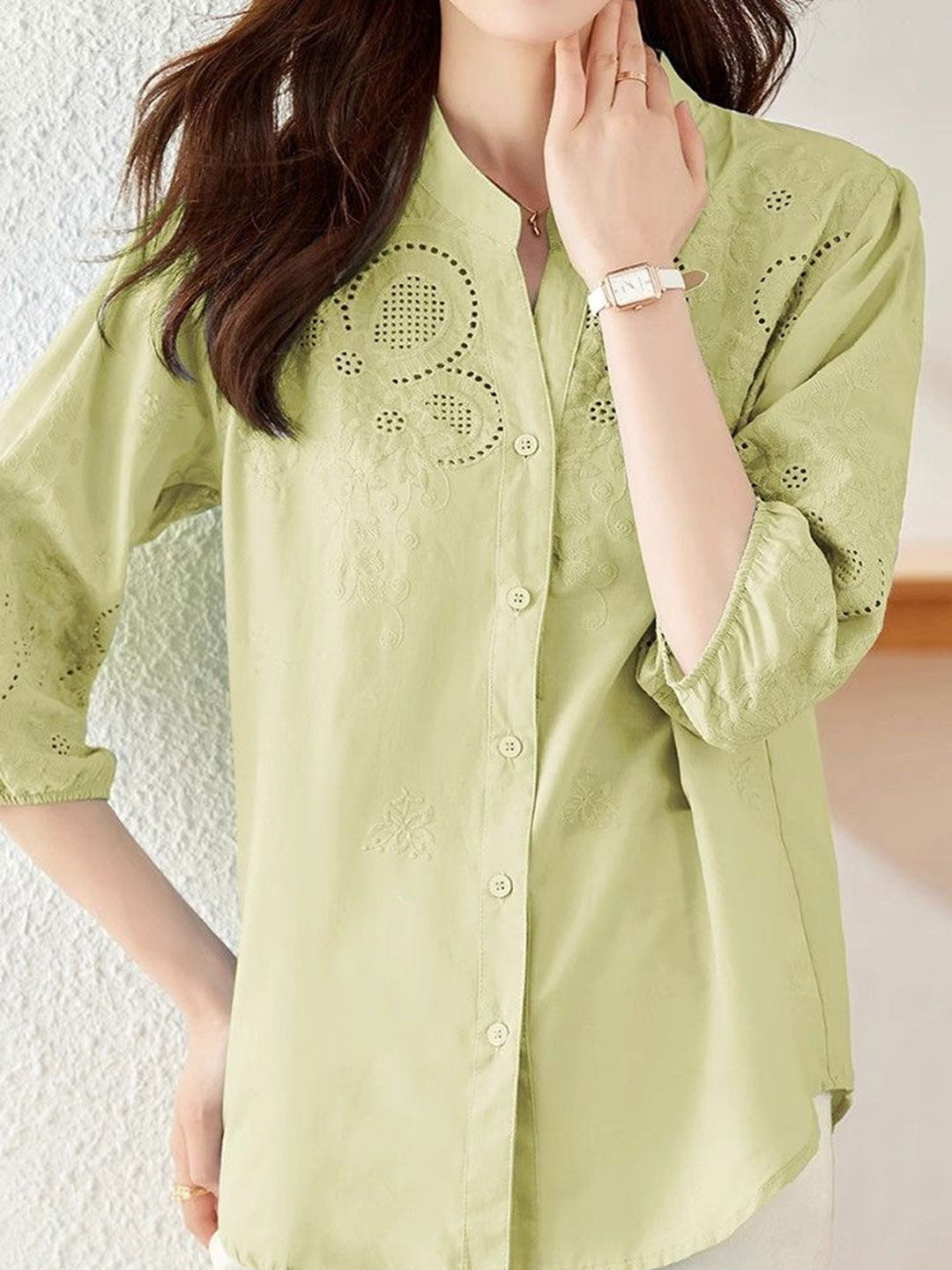 Eva Classic Embroideried Hollowed Shirt