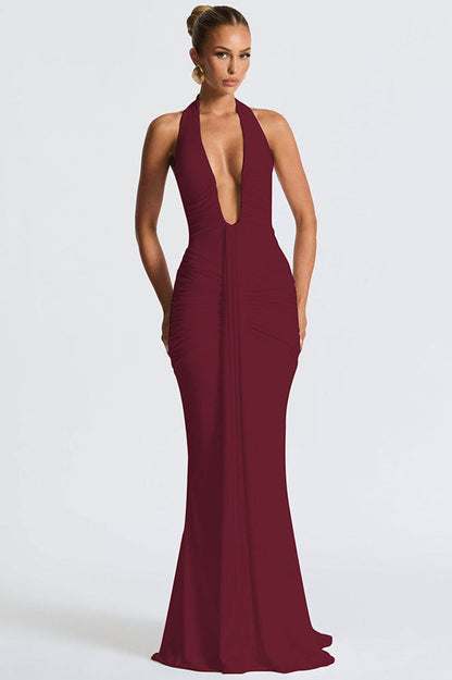 3D Flower Backless Satin Maxi Dress