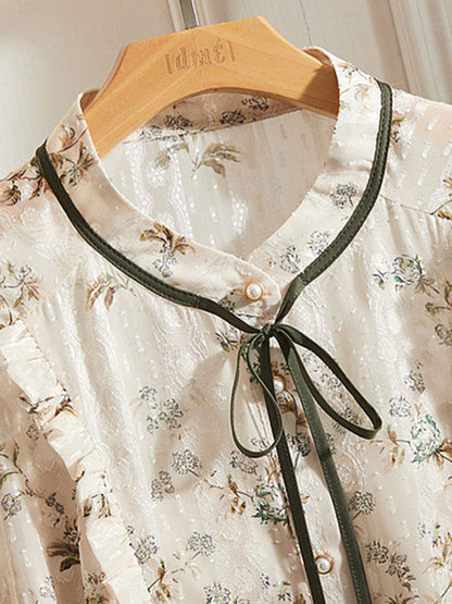 Chloe Vintage Bow Floral Chiffon Blouse