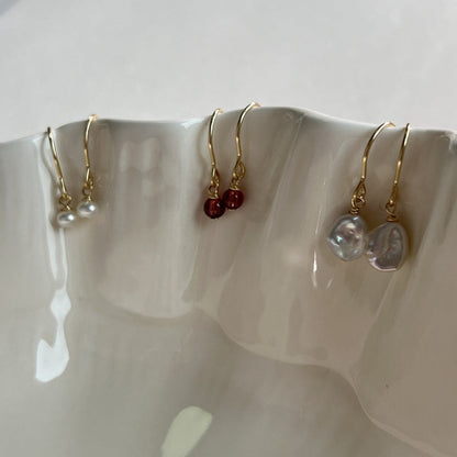 14K Gold-Filled Pearl & Garnet Earrings