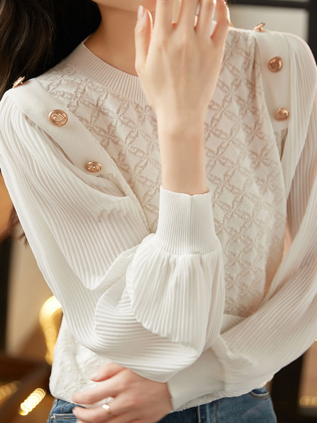 Alyssa Elegant Balloon Sleeve Knitted Blouse