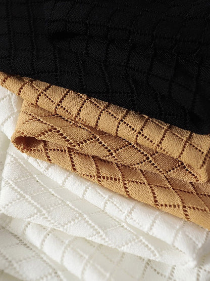 Ashley Classic V-Neck Hollow Solid Color Knitted Top