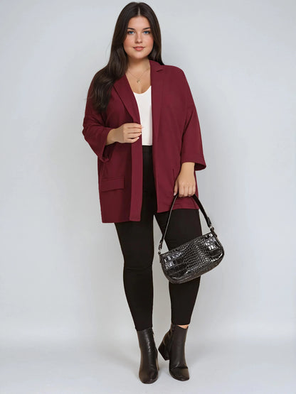 Plus Size Black Drop Shoulder Blazer With Cuffed Sleeves
