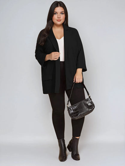 Plus Size Black Drop Shoulder Blazer With Cuffed Sleeves