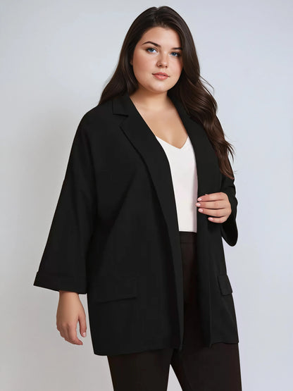 Plus Size Black Drop Shoulder Blazer With Cuffed Sleeves