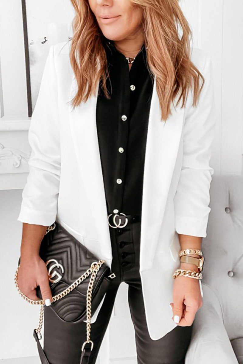 Fashion Street Solid Split Joint Turn-back Collar Outerwear