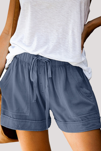 Street Solid Draw String Straight High Waist Straight Solid Color Bottoms(11 Colors)