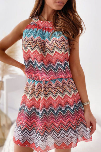 Fashion Street Striped Patchwork O Neck A Line Dresses