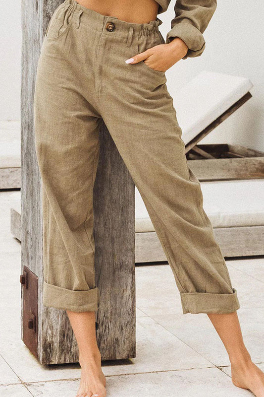 Casual Solid Patchwork Loose High Waist Straight Bottoms(4 Colors)