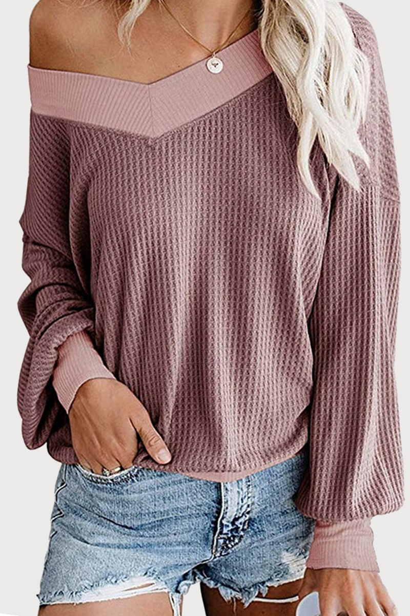 Casual Solid Hollowed Out Split Joint V Neck Tops