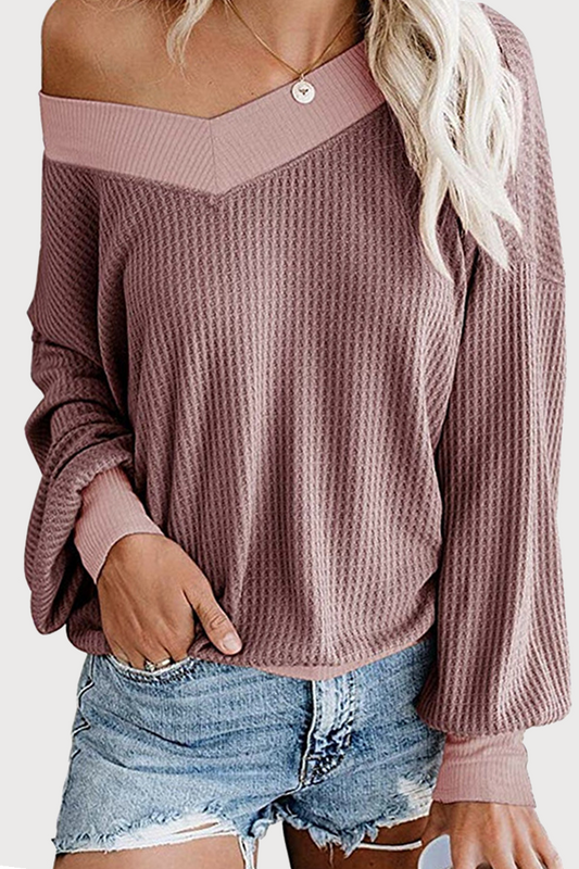 Casual Solid Hollowed Out Split Joint V Neck Tops