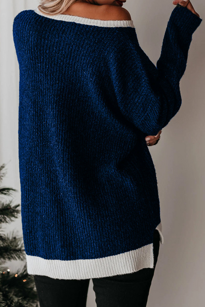 Casual Color Lump Split Joint O Neck Tops