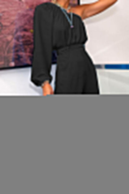 Fashion Street Solid Patchwork One Shoulder Jumpsuits(3 Colors)