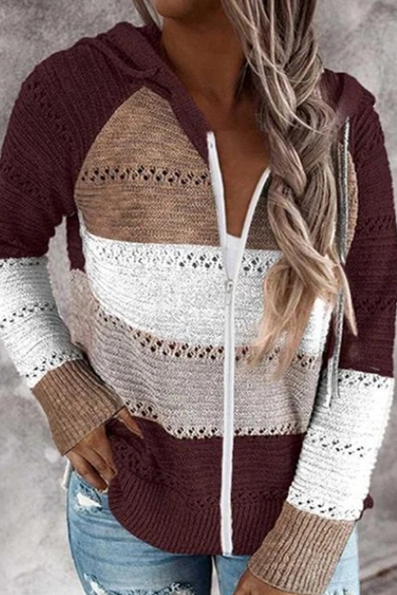 Street Color Lump Zipper Hooded Collar Tops(10 Colors)
