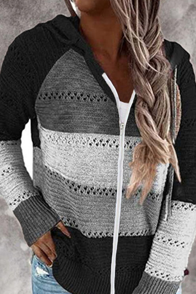 Street Color Lump Zipper Hooded Collar Tops(10 Colors)