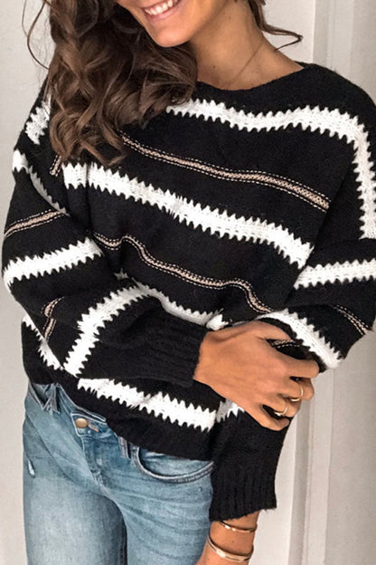 Casual Striped Patchwork O Neck Sweaters(4 Colors)