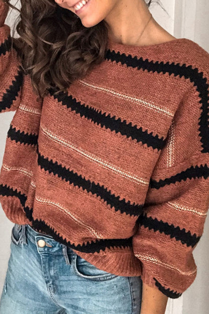 Casual Striped Patchwork O Neck Sweaters(4 Colors)