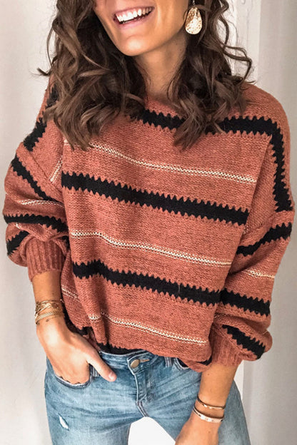 Casual Striped Patchwork O Neck Sweaters(4 Colors)