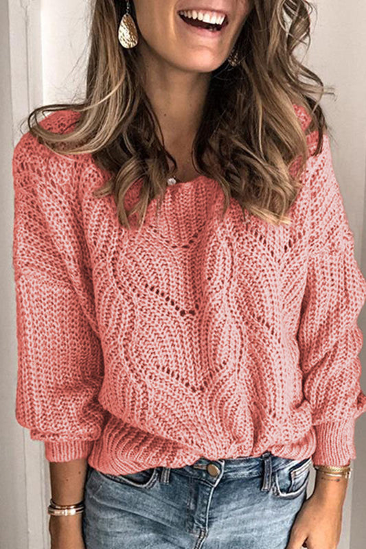 Casual Solid Hollowed Out O Neck Tops(4 Colors)
