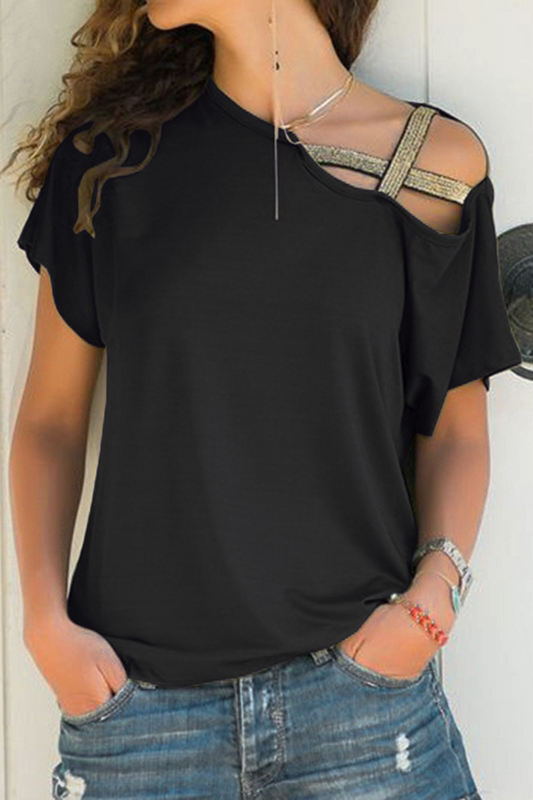 Casual Solid Split Joint Oblique Collar T-Shirts(7 Colors)