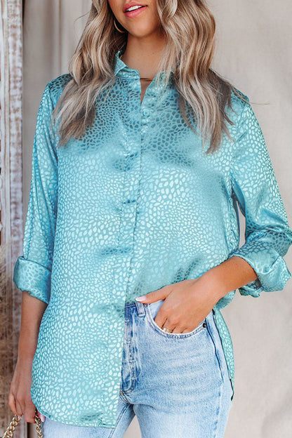 Fashion Sweet Leopard Split Joint Turndown Collar Tops（4 colors）