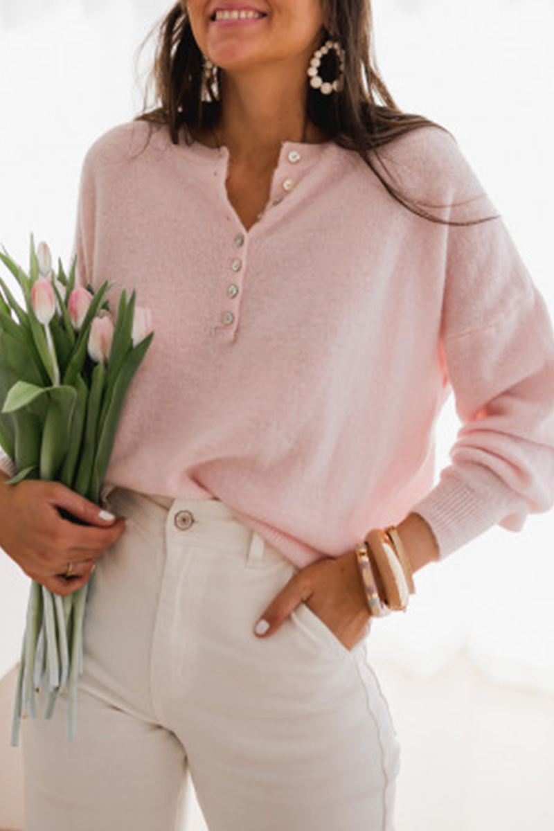 Casual Elegant Solid Buckle O Neck Tops(5 Colors)