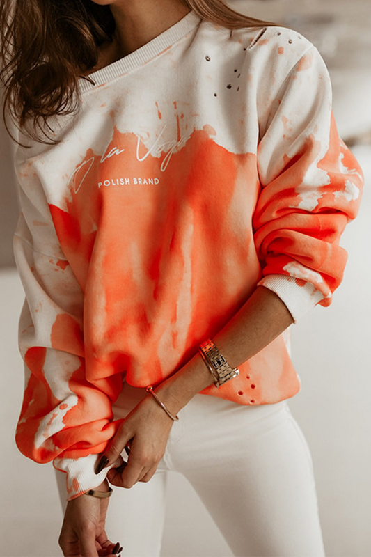 Casual Street Letter Tie Dye Basic O Neck Sweats