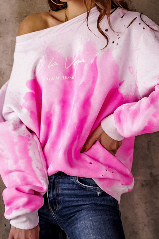 Casual Street Letter Tie Dye Basic O Neck Sweats