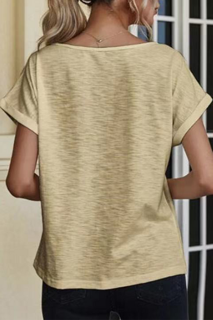 Casual Solid Lace Split Joint V Neck T-Shirts