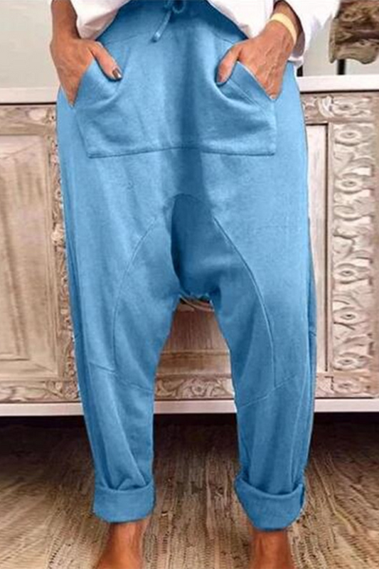 Casual  Draw String Pocket Loose Harlan Solid Color Bottoms(4 Colors)