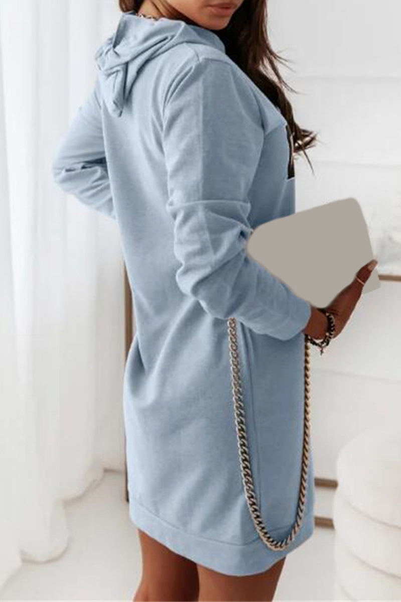 Casual Letter Draw String Hooded Collar Dresses