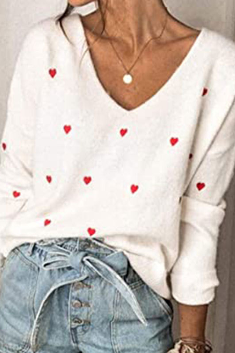 Casual Print Basic V Neck Tops Sweater(4 Colors)